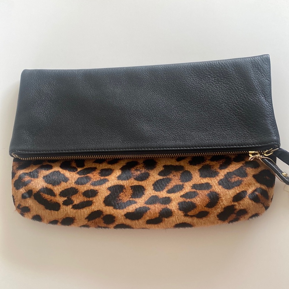 NWT Talbots Camel Hair Leopard & Leather Clutch